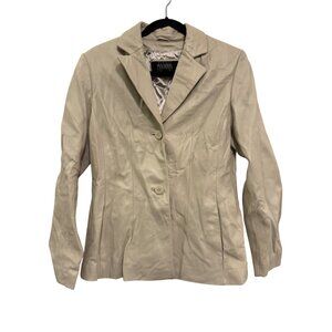 Wilsons Leather Womens Beige Jacket Medium Button-Up Fully Lined 100% Leather Ch